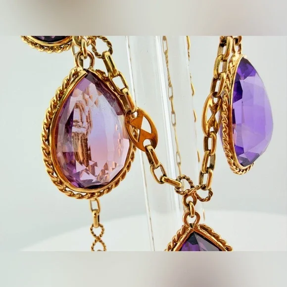 Antique Iberian 17K Gold Imperial Amethyst Fringe Necklace - Picture 7 of 16